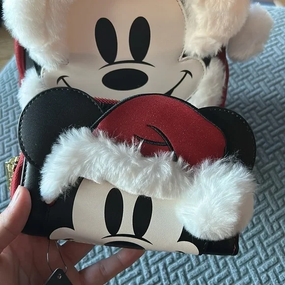 NWT Disney Mickey Mouse Santa Christmas Mini Backpack and Matching Wallet - Picture 7 of 11
